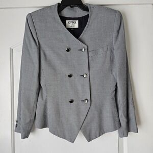 Kasper ASL Double Breasted Blazer Size 12 Black White Houndstooth Office Career